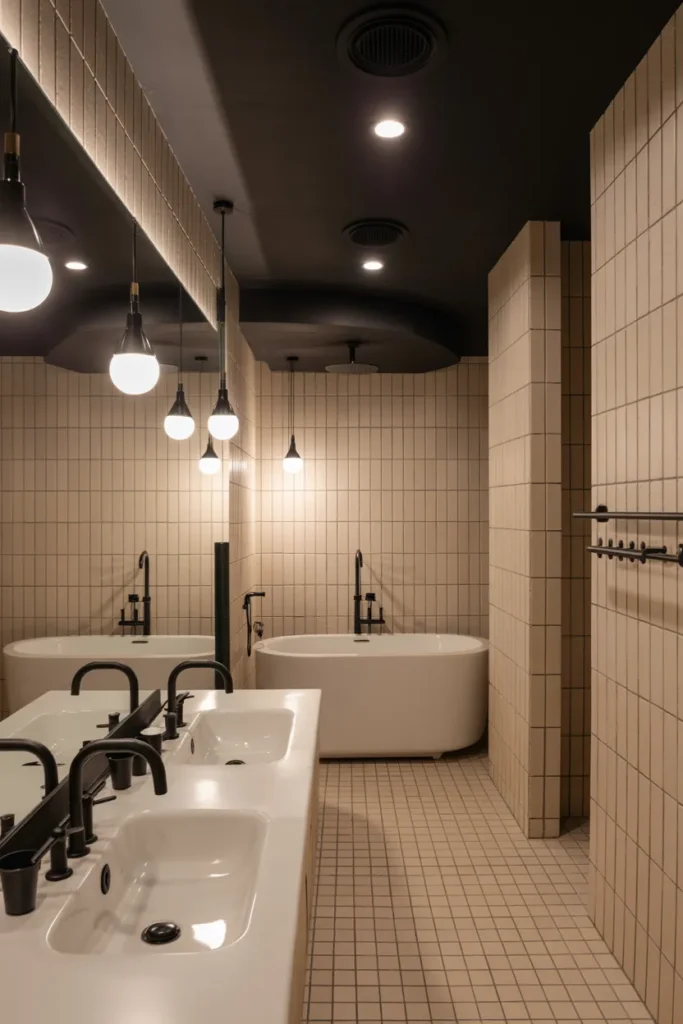 Black Ceiling with Contrasting White Fixtures