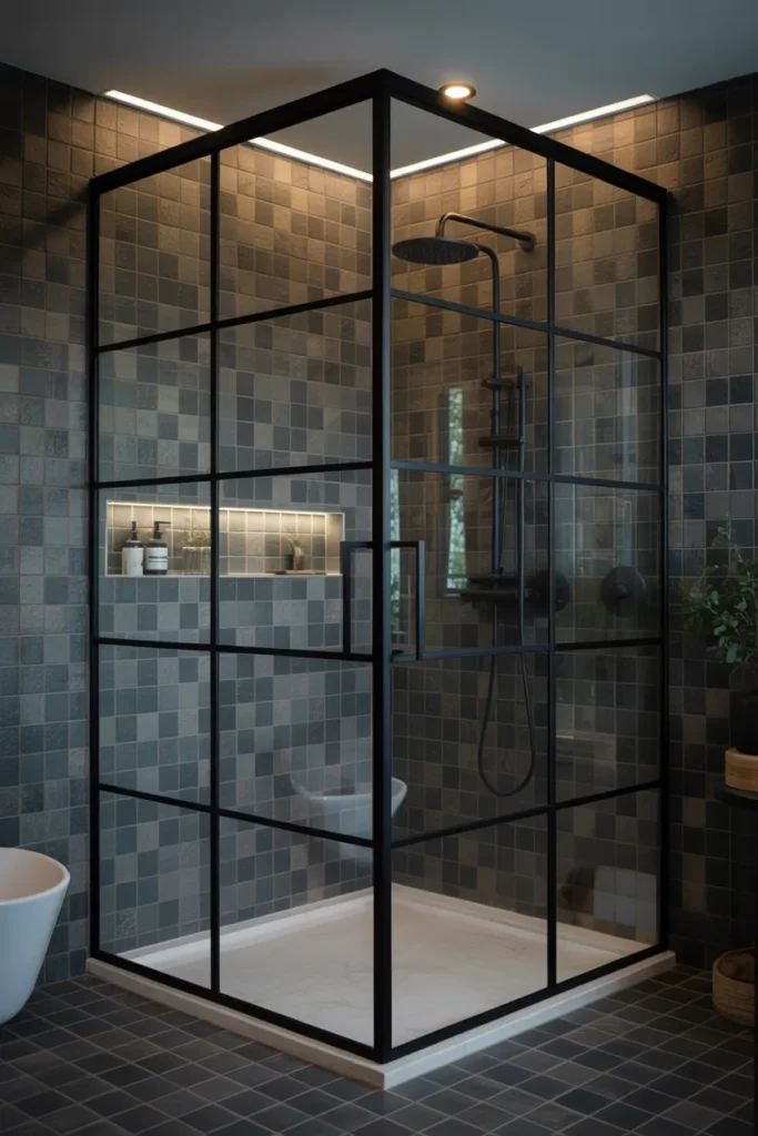 Black Shower Enclosure with Frameless Glass