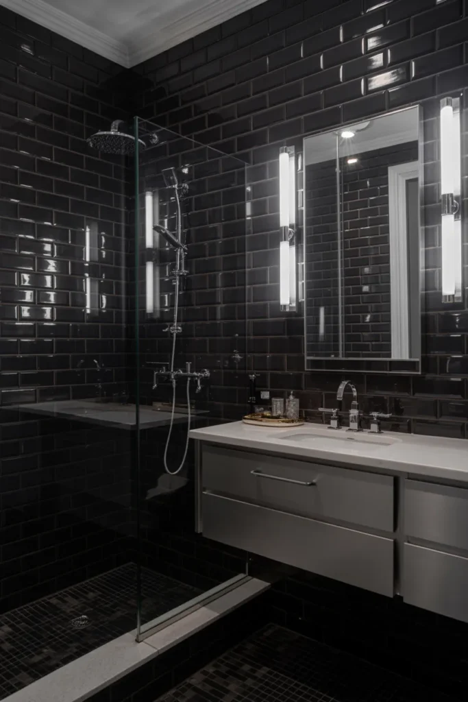 Black Subway Tiles with Glossy Finish