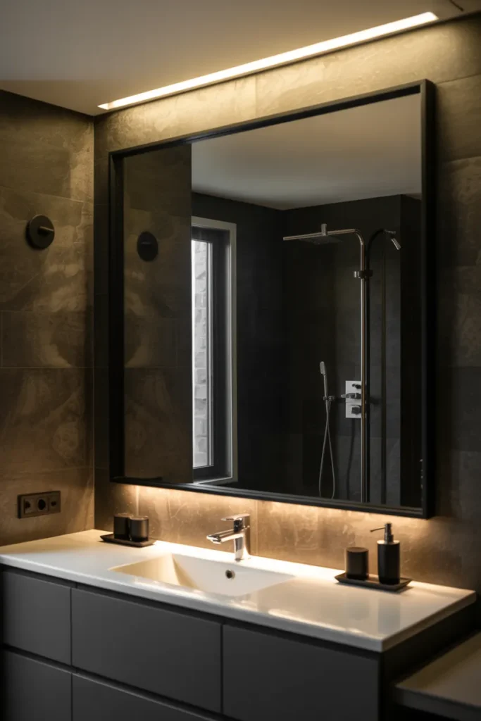 Black Vanity Mirror with Backlit Illumination