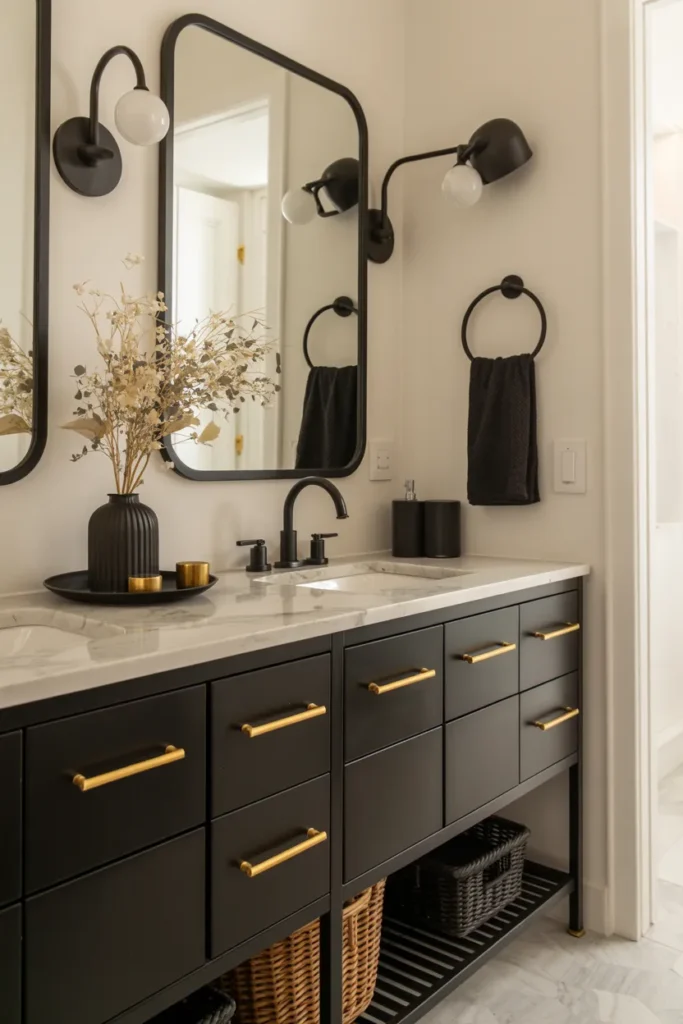 Black Vanity with Gold Handles