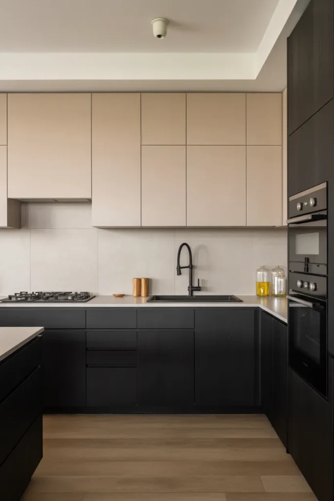 Black and Beige Two Tone Kitchen Cabinet Design