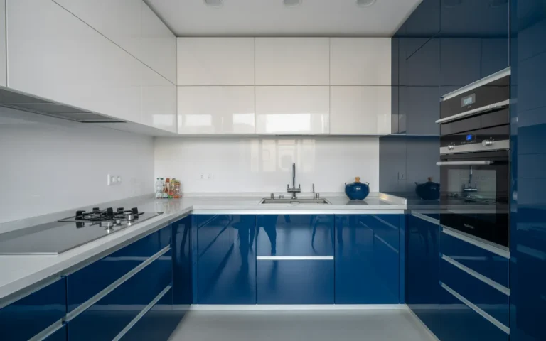 Blue and White High-Gloss Two Tone Kitchen,