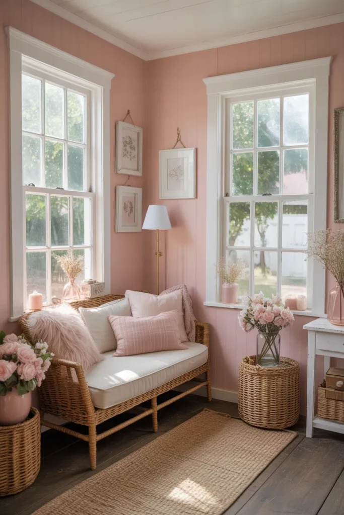 Blush Pink Walls with White Trim