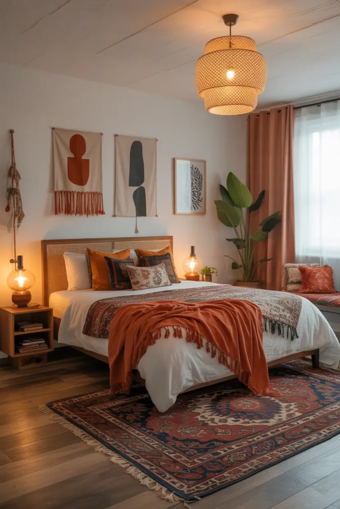 Bohemian Bedroom With Layered Patterns