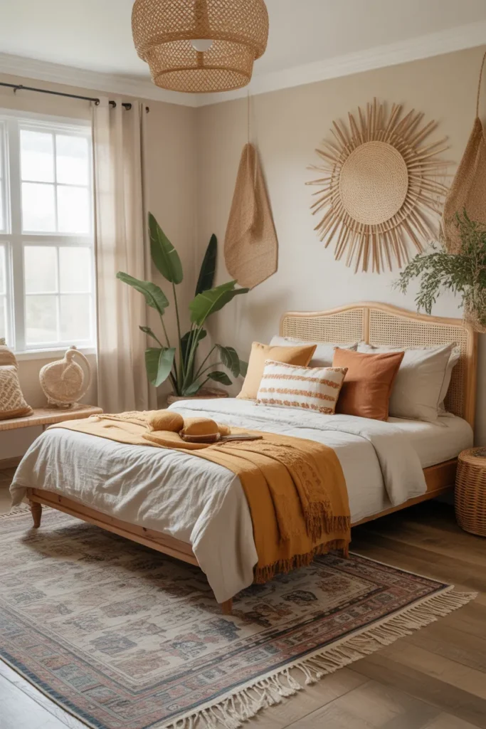 Bohemian Bedroom With Layered Textures