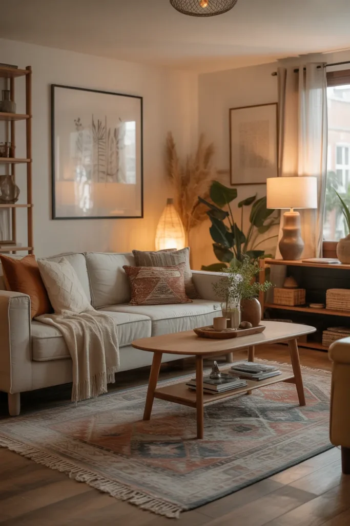 Bohemian Living Room with Cozy Textiles