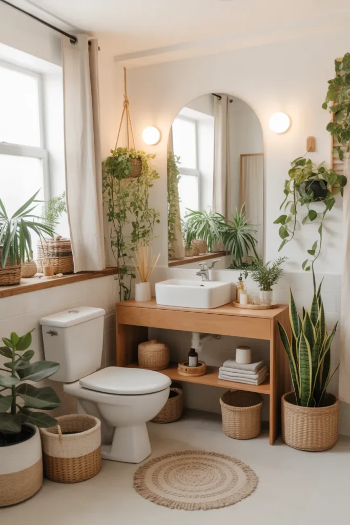 Boho Bathroom with Greenery and Plants