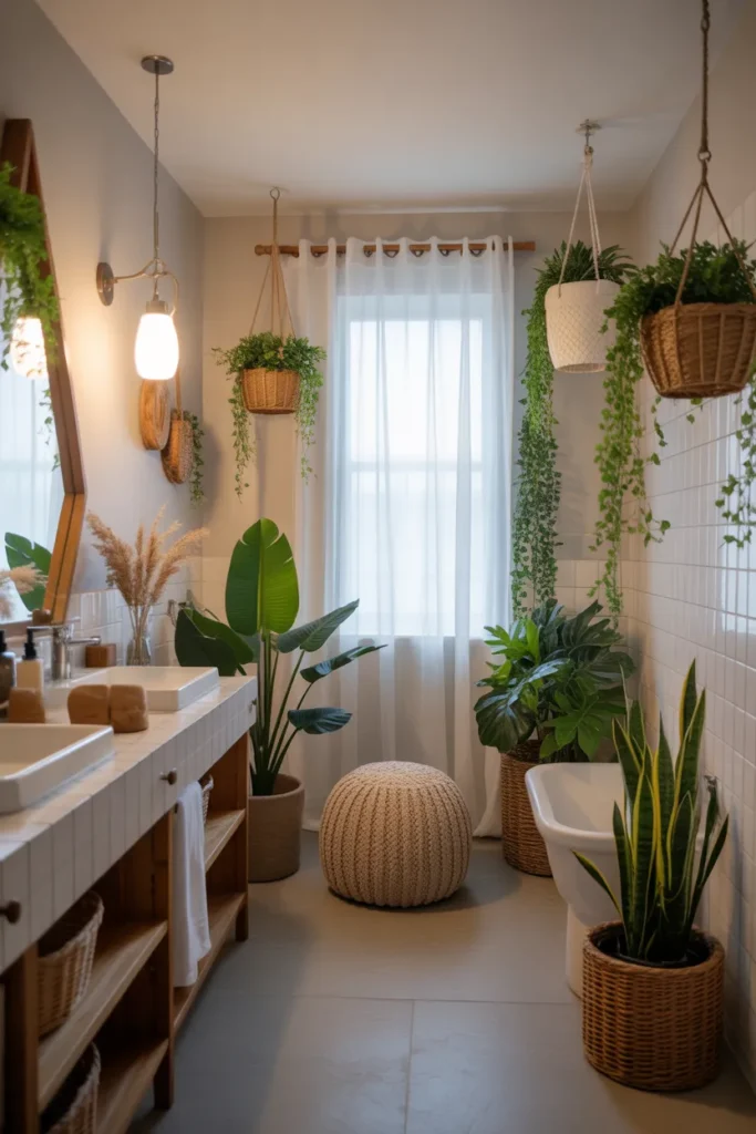 Boho Bathroom with Hanging Planters