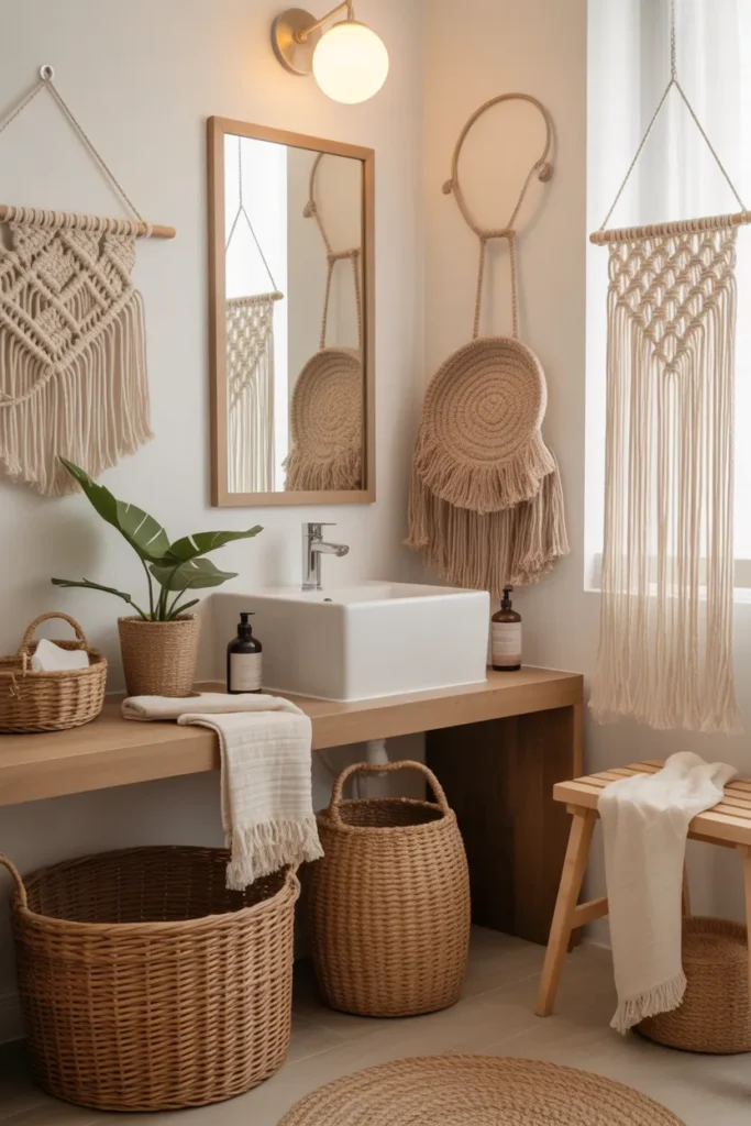 Boho Bathroom with Macrame Accents