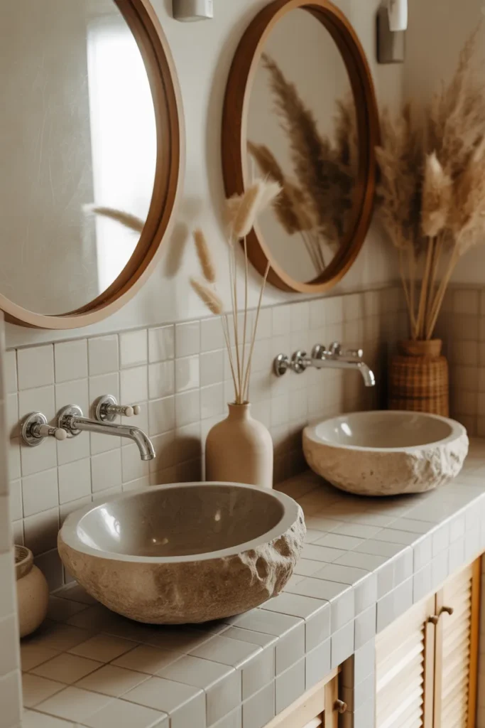 Boho Bathroom with Stone and Ceramic Elements