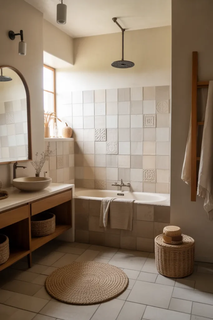 Boho Bathroom with Textured Tiles