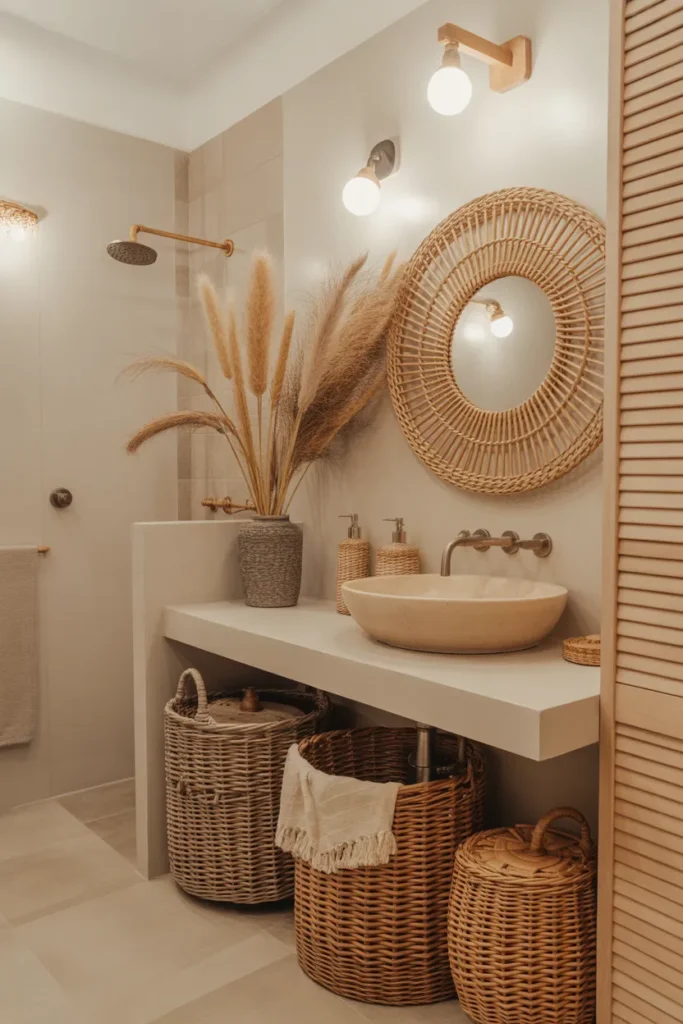 Boho Bathroom with Woven Accents