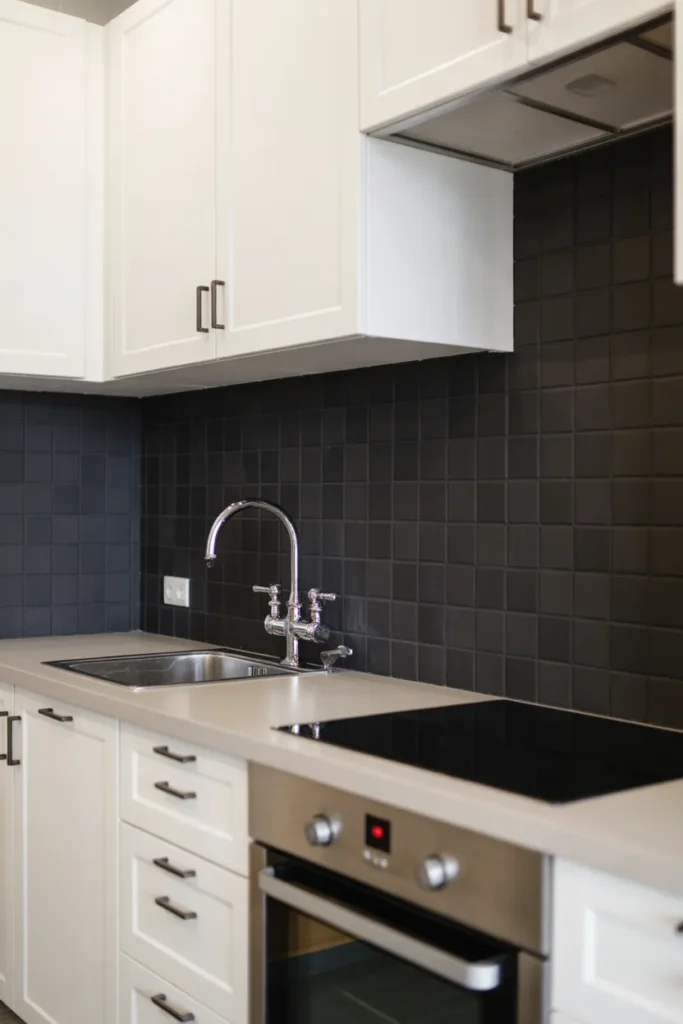 Bold Black Tile Backsplash