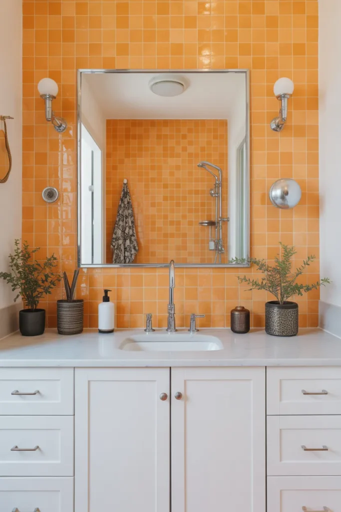 Bright Orange Tile Backsplash for Bold Impact