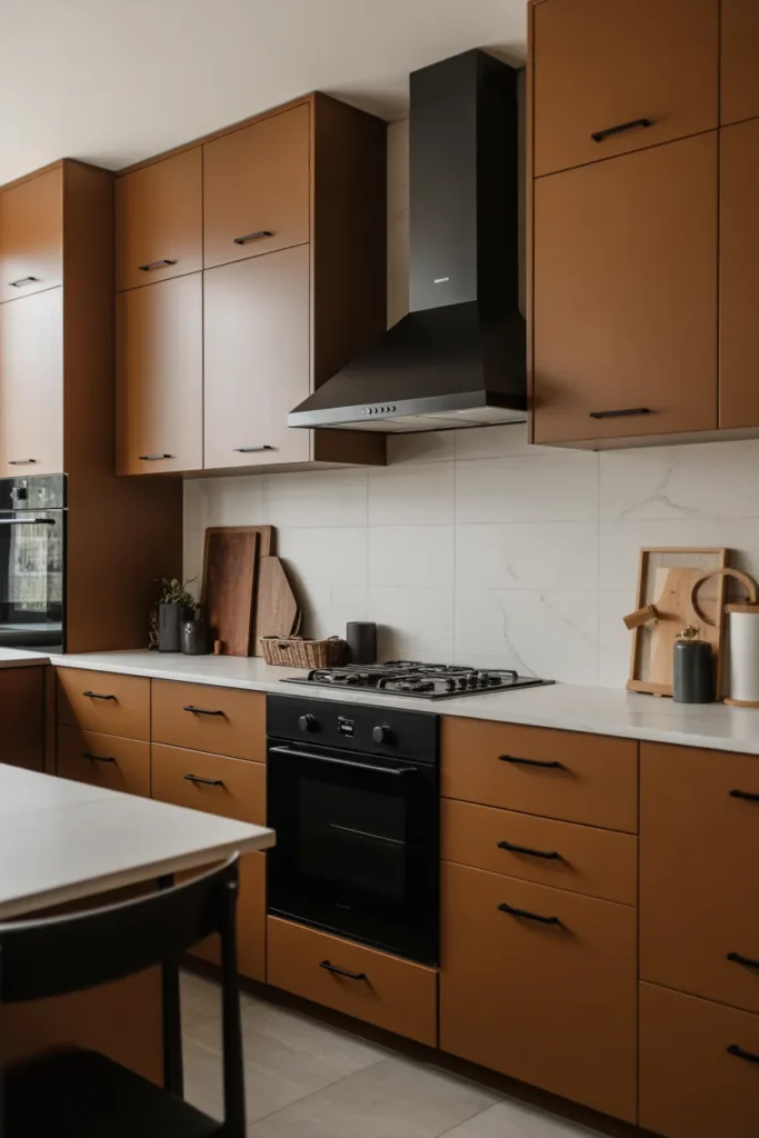 Brown Cabinets with Black Accents