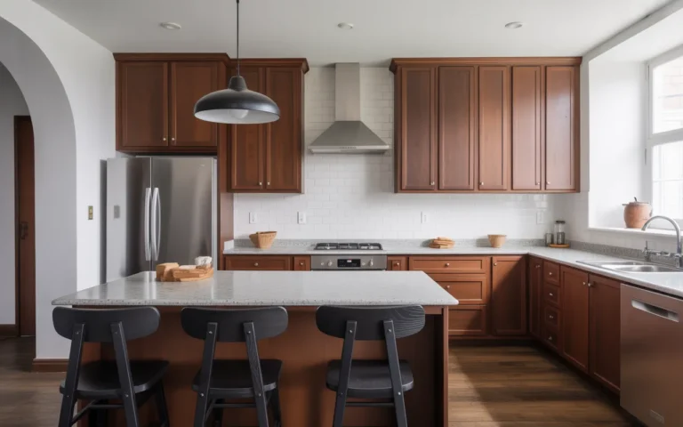 Brown Cabinets with High-Contrast White Walls