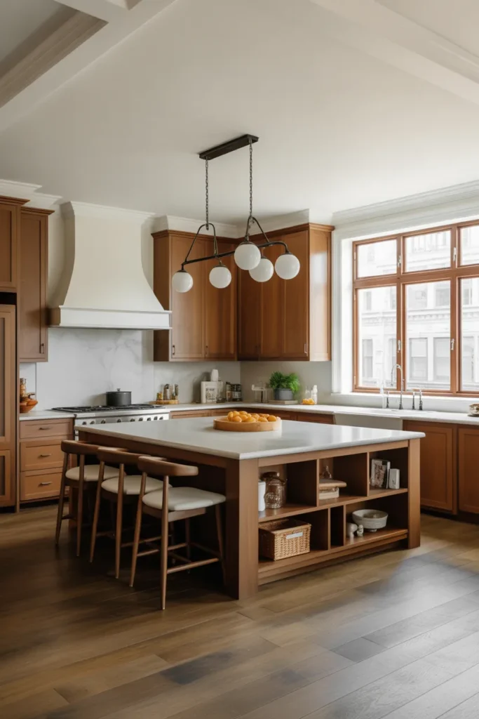 Brown Cabinets with Open Concept Island