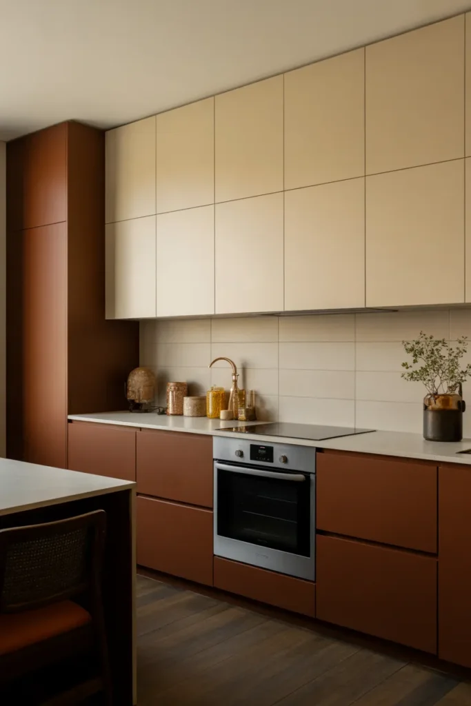 Brown and Cream Two Tone Kitchen Cabinets