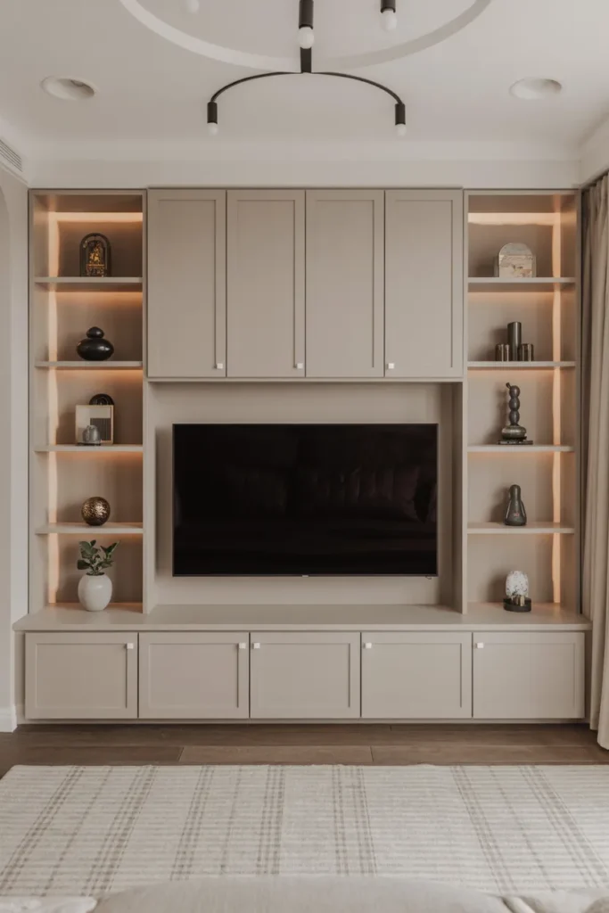 Built-In TV Wall With Symmetrical Shelving