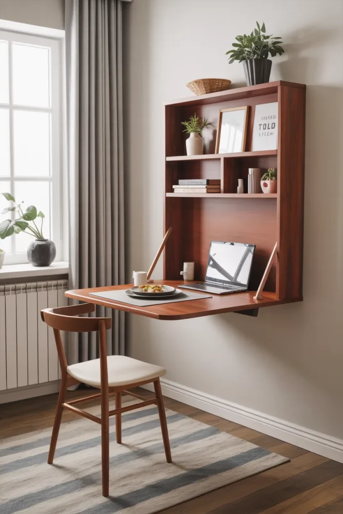 Built-In Wall Desk That Converts to Dining Table