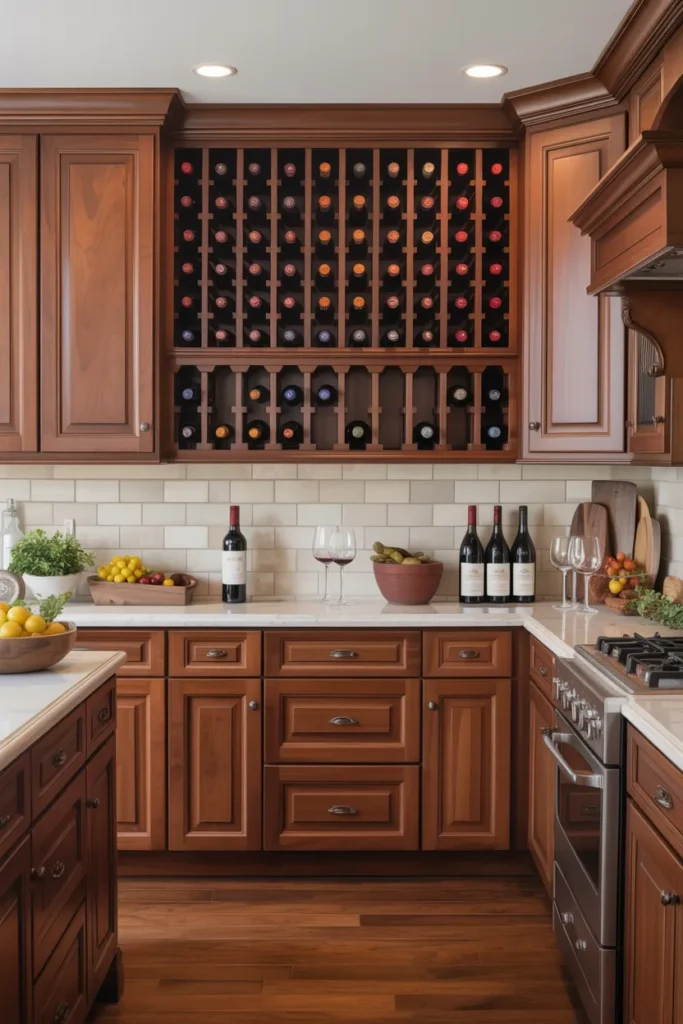 Cherry Cabinets with Built-In Wine Racks