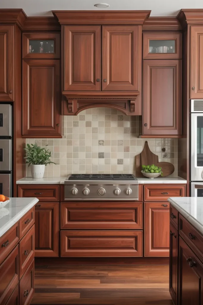 Cherry Cabinets with Contrasting Backsplash