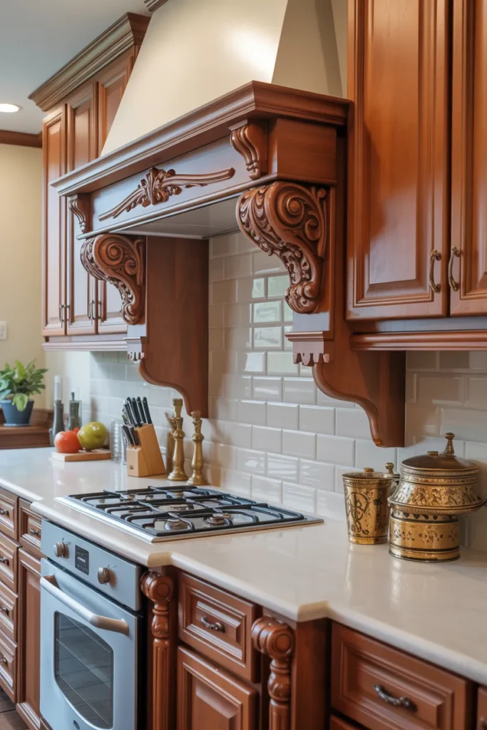 Cherry Cabinets with Decorative Corbels