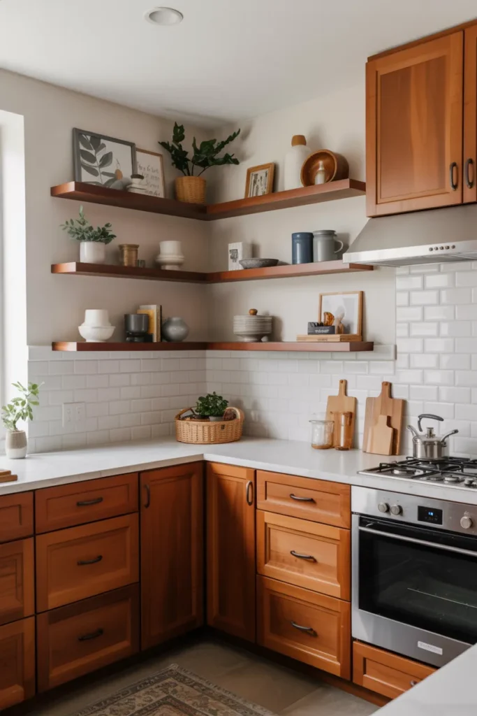 Cherry Cabinets with Floating Shelves
