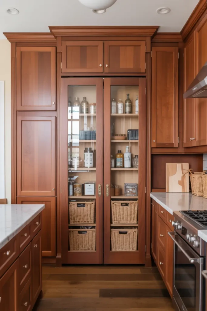 Cherry Cabinets with Glass-Front Pantry Doors