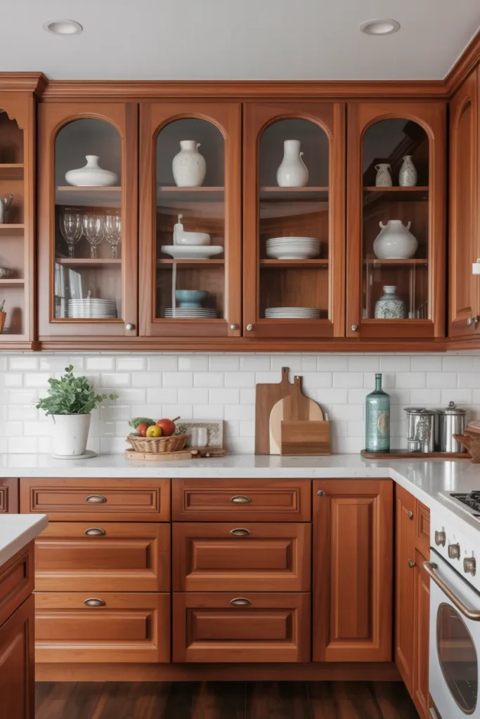Cherry Cabinets with Glass Inserts