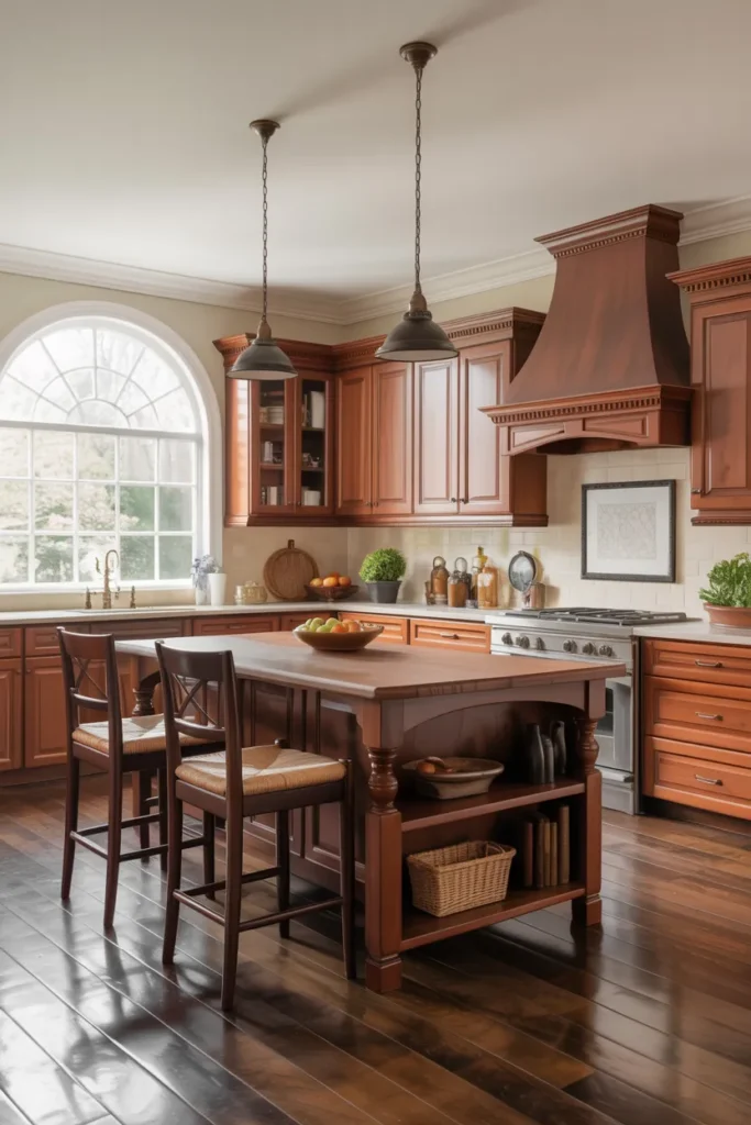 Cherry Cabinets with Island Contrast