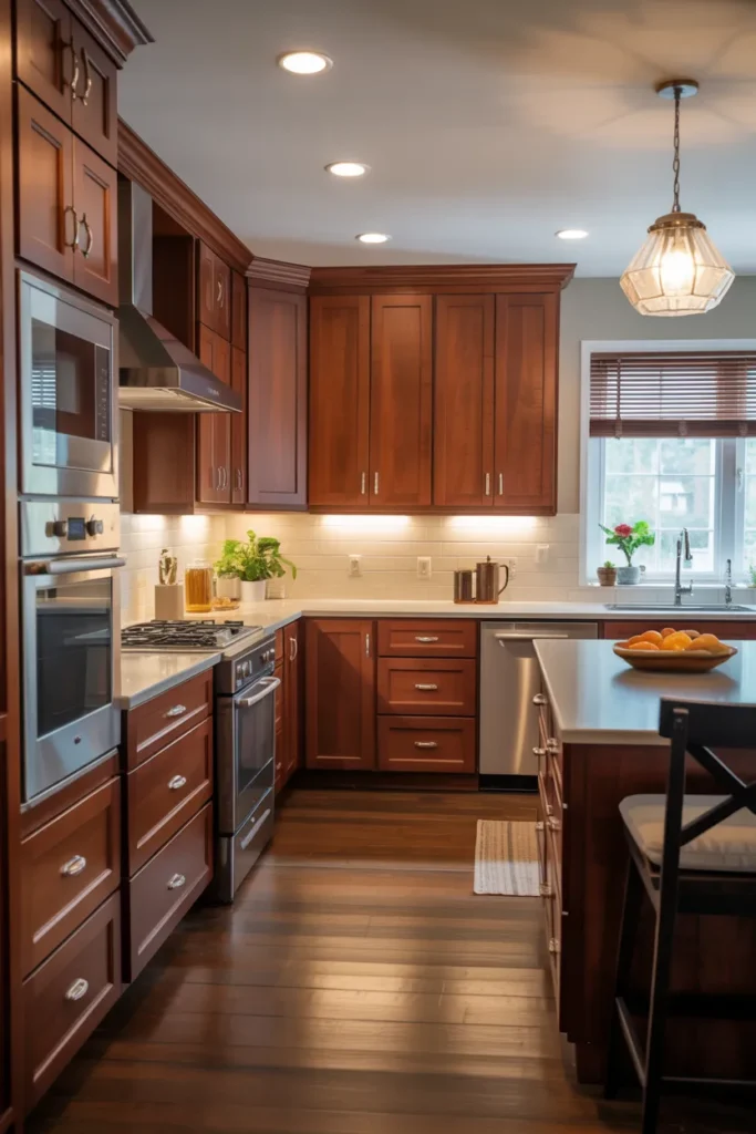 Cherry Cabinets with Layered Lighting