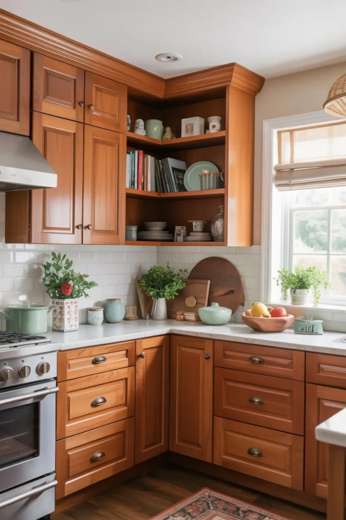 Cherry Cabinets with Open Corner Units