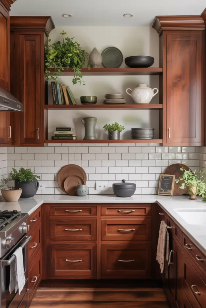 Cherry Cabinets with Open Shelving
