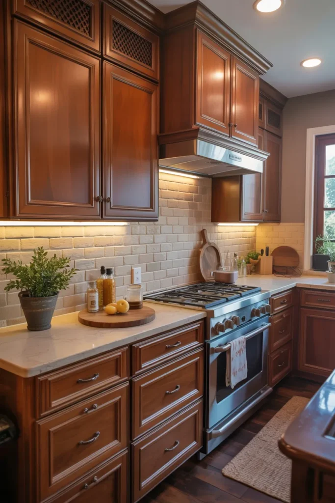 Cherry Cabinets with Under-Cabinet Lighting
