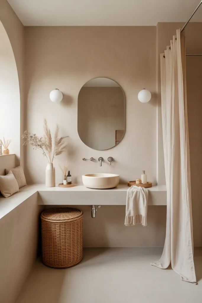Chic Boho Bathroom with Warm Neutral Palette