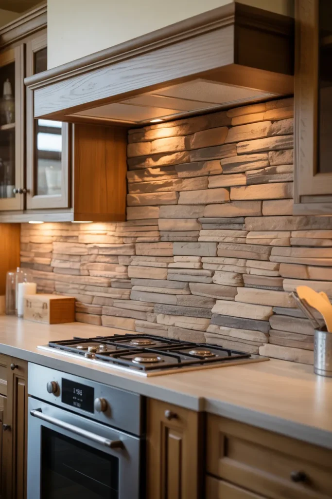 Classic Stacked Stone Backsplash for Warm Kitchens