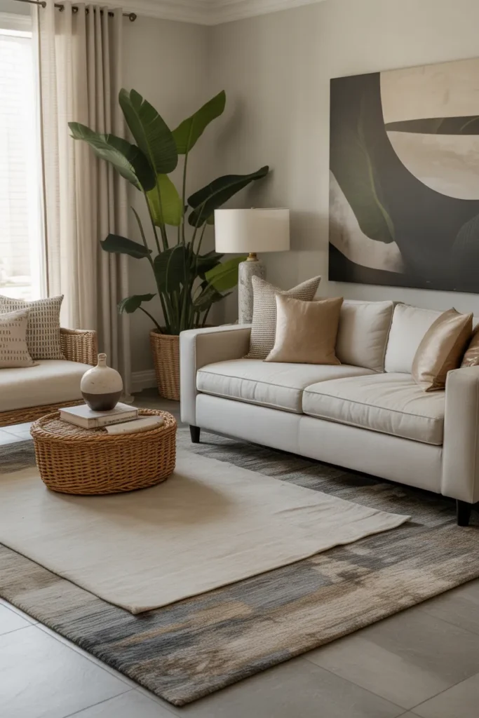 Classy Living Room with Layered Rugs