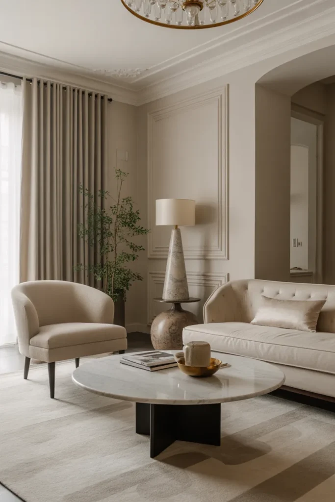 Classy Living Room with Marble Coffee Table