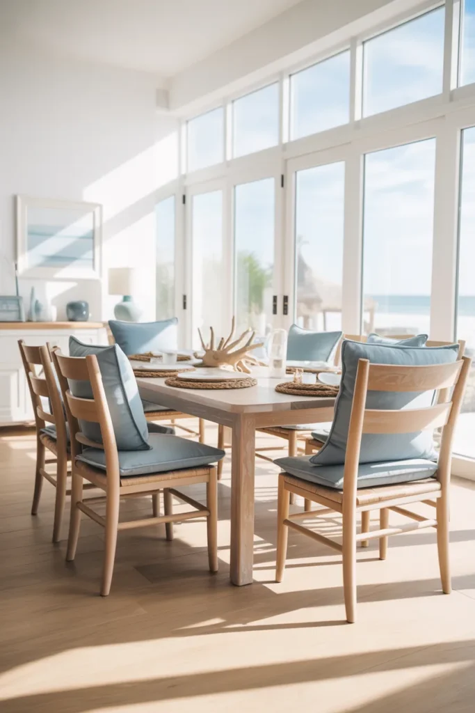 Coastal-Inspired Dining Room with Light Wood