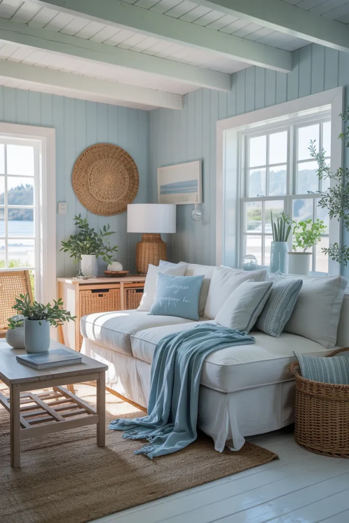 Coastal-Inspired She Shed with Light Blue Accents