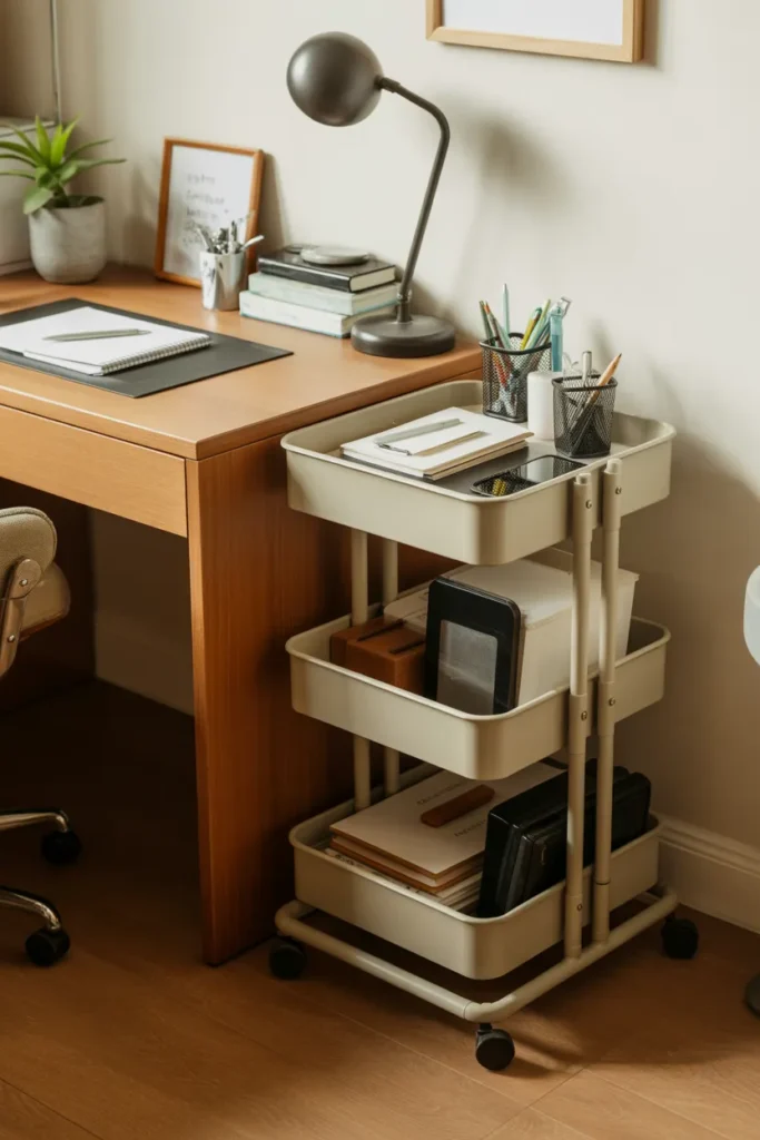 Compact Desk with Rolling Storage Cart