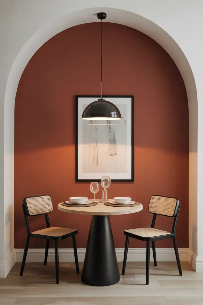 Compact Dining with Bold Accent Wall