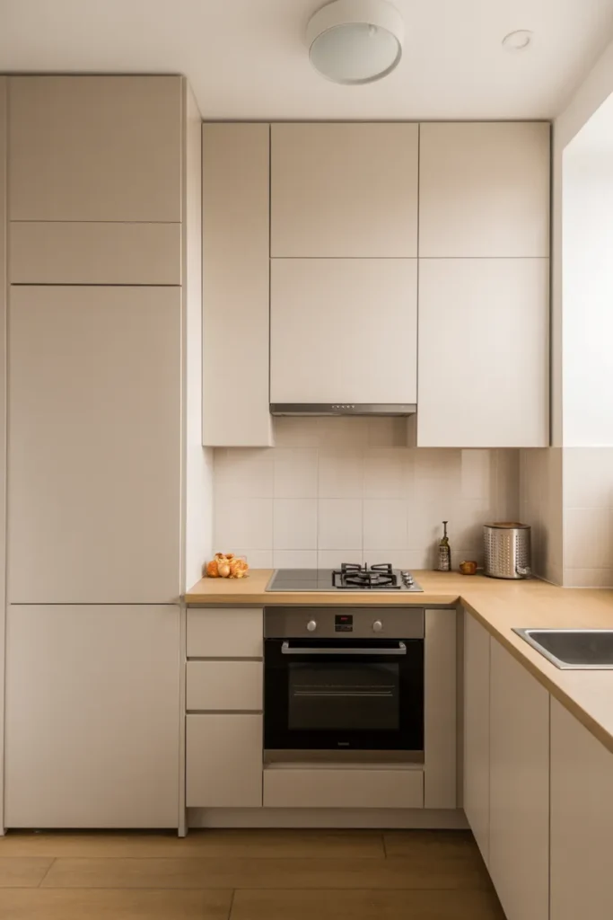 Compact Kitchen with Tall Vertical Cabinets