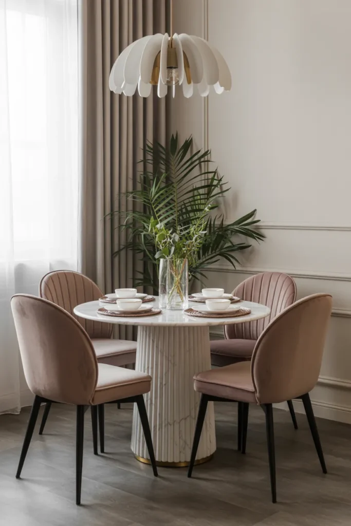 Compact Marble Table with Metallic Accents