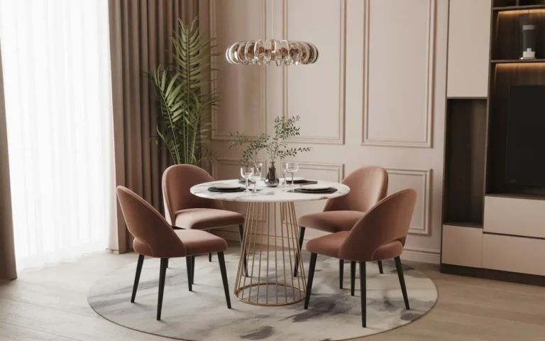 Compact Marble Table with Metallic Accents,