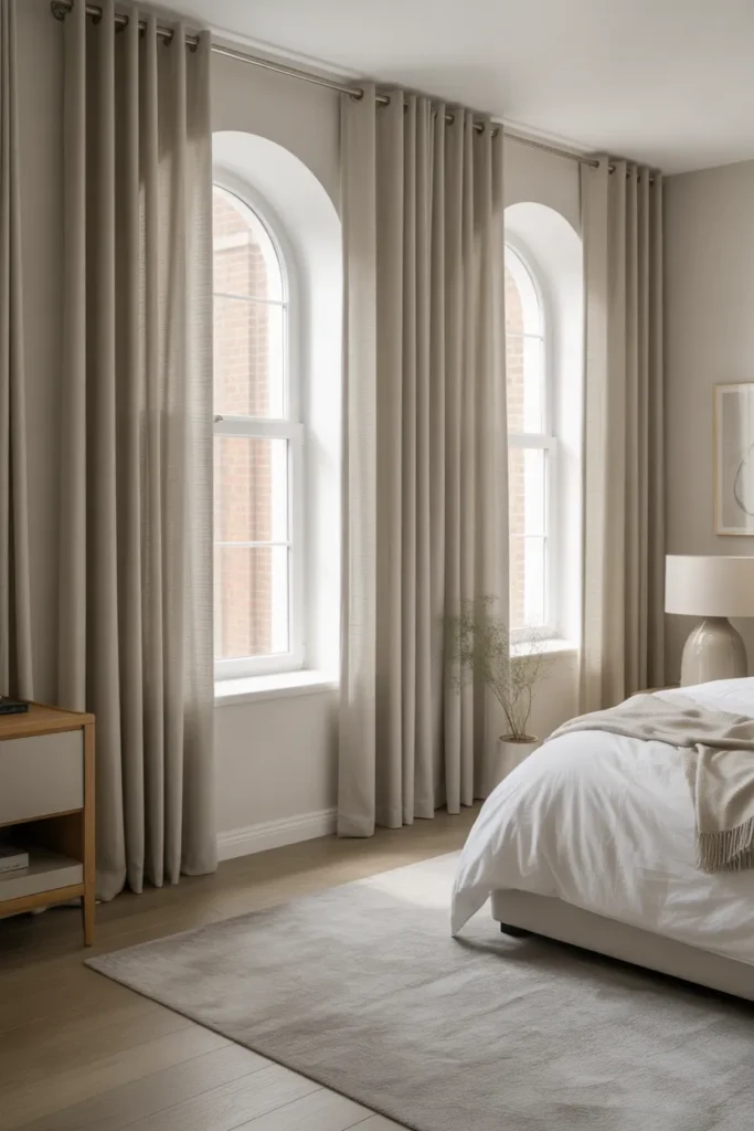 Contemporary Bedroom with Soft Neutral Curtains