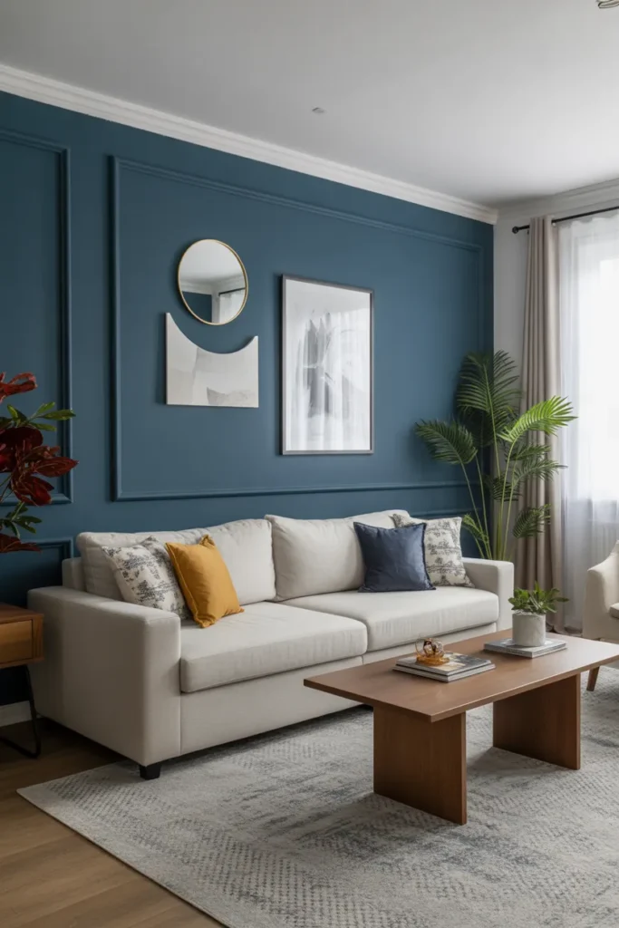 Contemporary Living Room with Accent Wall