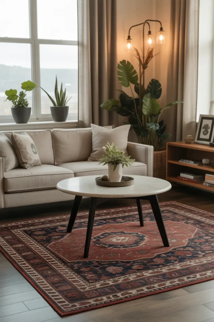 Contemporary Living Room with Area Rugs